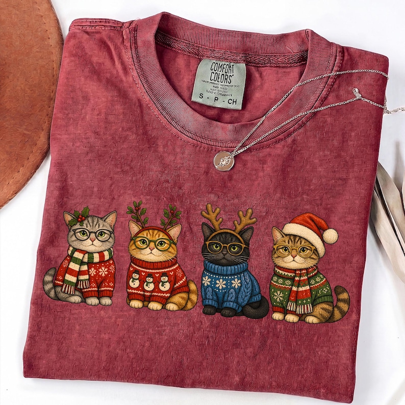 Christmas Cats PNG, Cute Cat Christmas Design, Holiday Cat Lover Sublimation, Festive Sweater Cats Clipart, Xmas Cat Shirt PNG