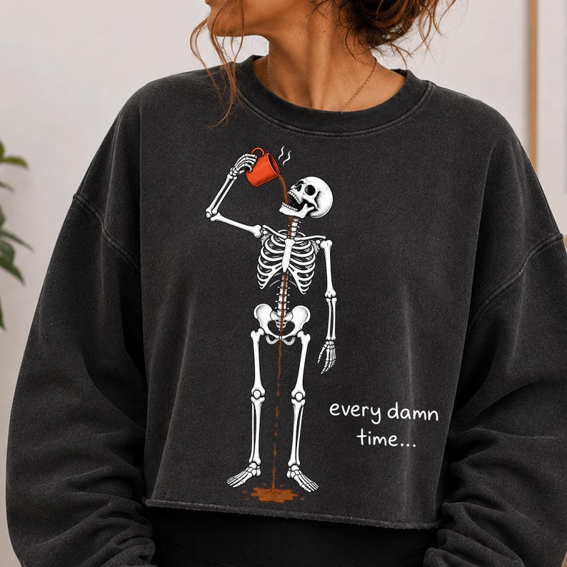 Funny skeleton coffee lover design PNG streaming coffee down its spine