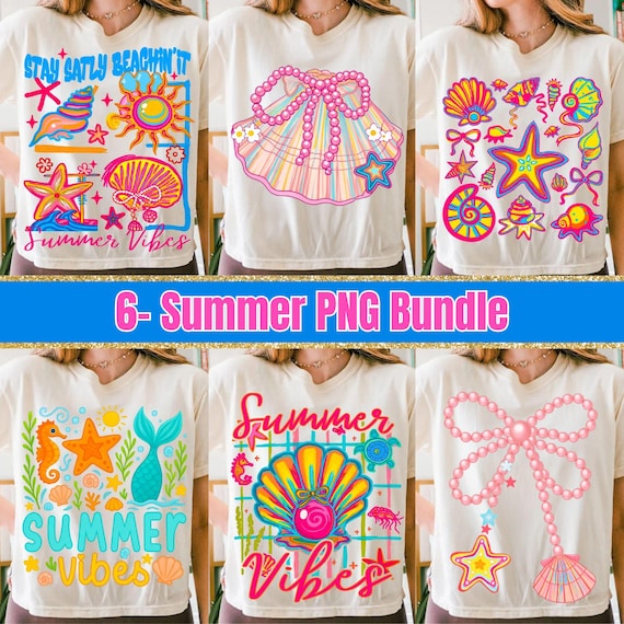 Neon Summer Beach PNG Bundle: Distressed Vacation Designs (Digital Download)