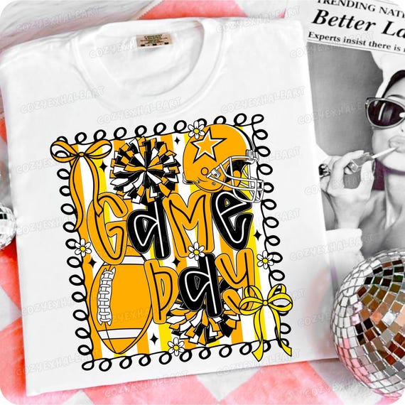 Coquette Football Game Day Clipart: Preppy Cheerleader Spirit Art for Sublimation Digital Download