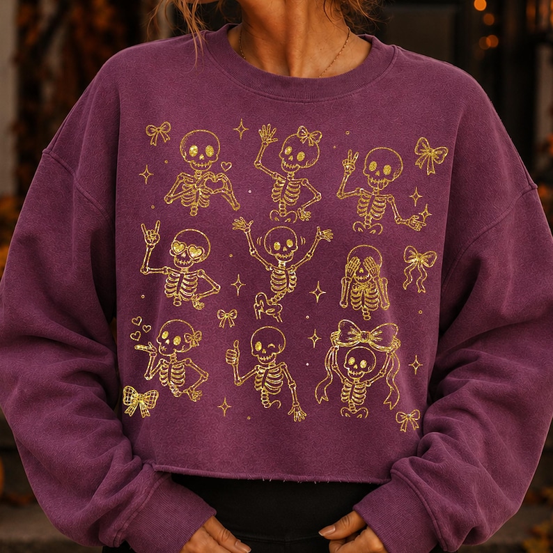 Image of Coquette Skeleton Halloween PNG Bundle, 4 Color Versions (Digital Download)