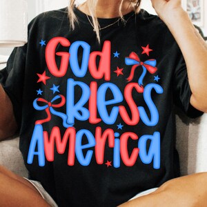 Preppy America Coquette PNG, God Bless America Bow Design, Christian 4th of July Sublimation, Patriotic Cross USA Shirt Graphic