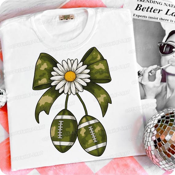 Camo Football Bow Daisy PNG: Game Day Shirt Design (Digital Download)