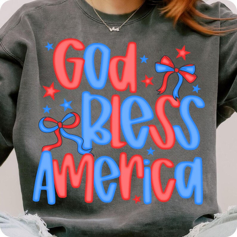 Preppy America Coquette PNG, God Bless America Bow Design, Christian 4th of July Sublimation, Patriotic Cross USA Shirt Graphic