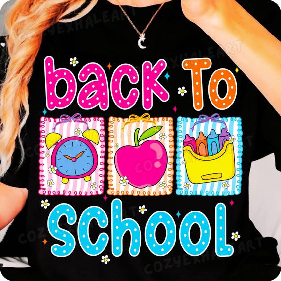 Preppy Back to School PNG: Pencil Bow, School Bus Design (Digital Download