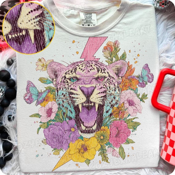 Retro Snow Leopard PNG: Rainbow Butterfly Sublimation Design (Digital Download