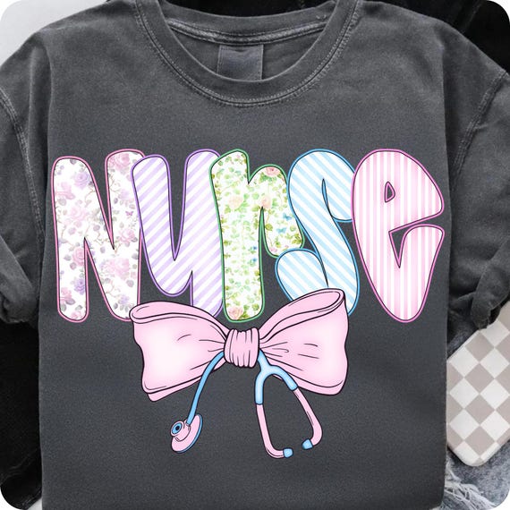 Preppy Floral Stethoscope Bow Clipart: Coquette Nurse PNG Digital Download for Trendy Designs