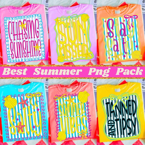 Vibrant Sunshine Beach Life PNG Bundle: Preppy Neon Summer Designs for Digital Crafting