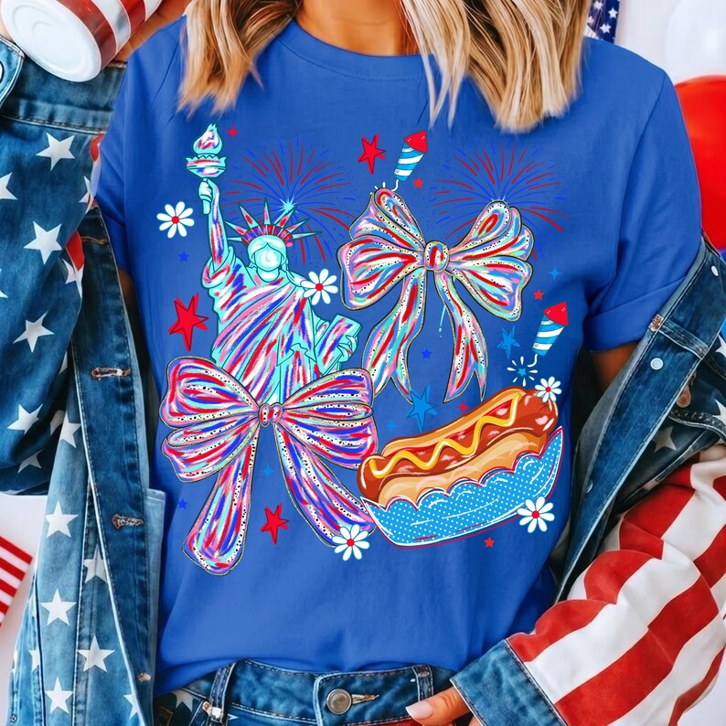 Close-up of the patriotic coquette sublimation design showing glitter texture.