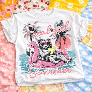 feral girl summer, raccoon png, trash panda shirt, summer sublimation, pink flamingo png, margarita weather, beach vacation png, retro raccoon art, tropical summer png, dtf transfer design, sarcastic meme png, vacation shirt png, beach life design