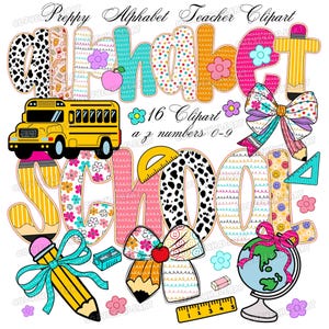 Retro Preppy Alphabet PNG Clipart – Floral Grandmillennial Font for Teachers, Hand-Drawn Coquette Letters for Back to School & Sublimation