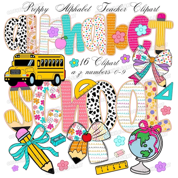 Floral Alphabet PNG Clipart: Gingham Retro Preppy Font (Digital Download)
