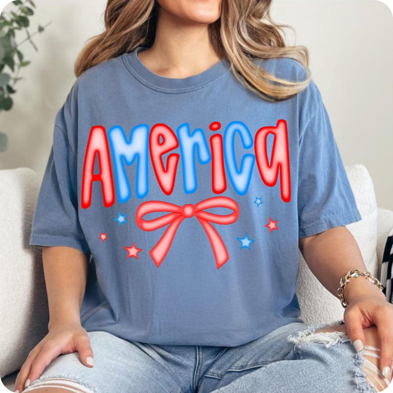 Preppy America Coquette PNG, Checkered USA 4th of July Sublimation Design, Girly Patriotic Graphic, Memorial Day Shirt Digital Download