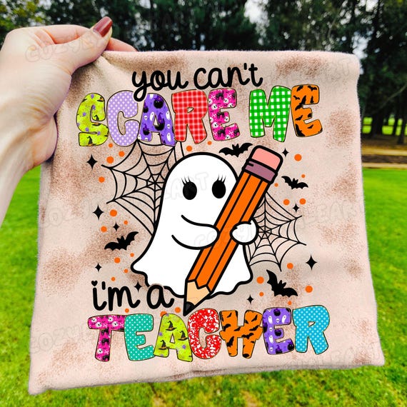 Funny Teacher Halloween PNG: Retro Ghost Sublimation Design (Digital Download