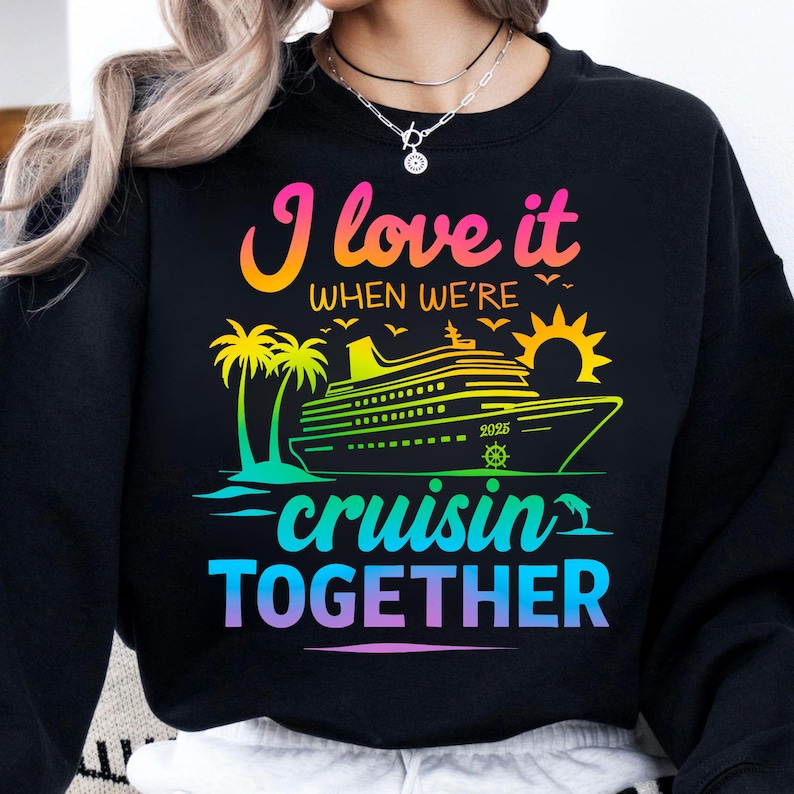 Mockup of a white t-shirt featuring the colorful Family Cruise 2026 PNG design