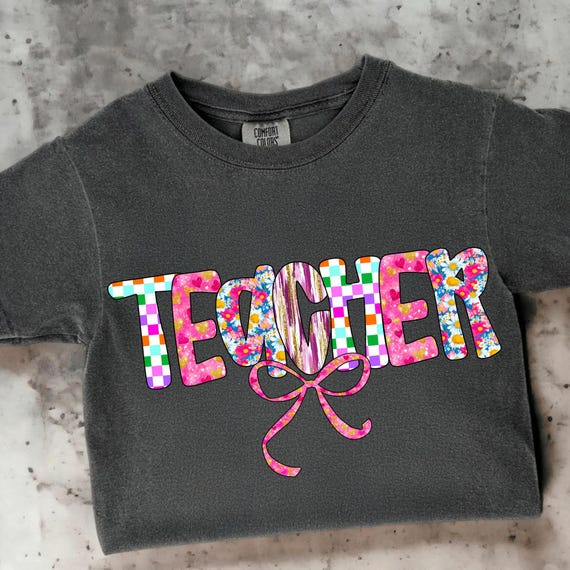 Preppy Teacher Floral PNG: Custom Name Sublimation (Digital Download)