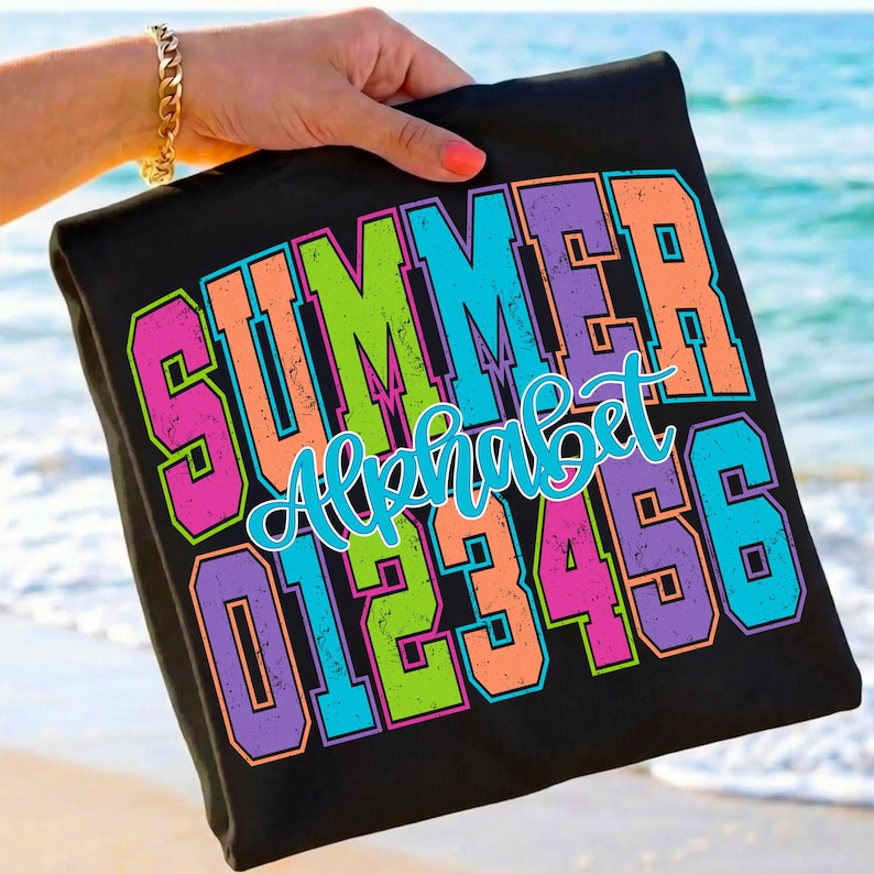 Image of Retro Summer Varsity School Alphabet PNG Bundle Letters Numbers Clipart Set Teacher Font Sublimation Cricut Back to School Collegiate Design