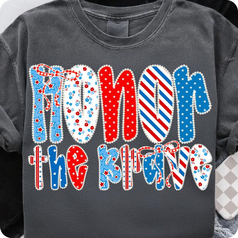 Honor the Brave PNG, Retro Floral America 4th of July Sublimation, Coquette USA Design, Patriotic PNG for Memorial Day, Veteran, Mama Shirt