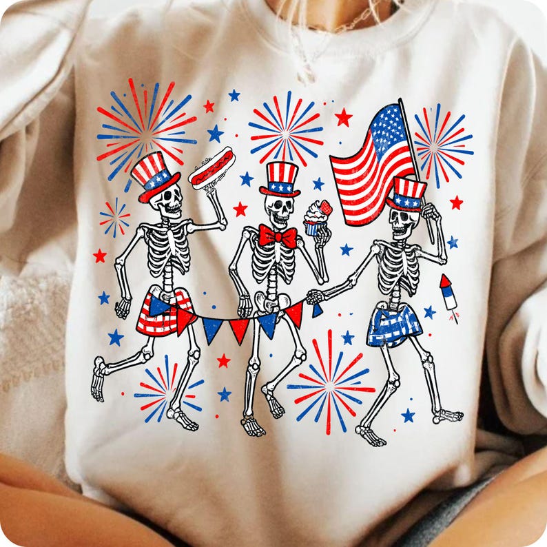 Patriotic Skeletons PNG, Funny USA 4th of July Red White Blue Sublimation Design, Independence Day America Party Shirt Graphic