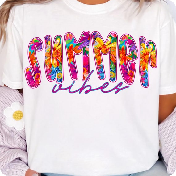 Preppy Summer Vibes PNG: Retro Floral Sublimation (Digital Download)