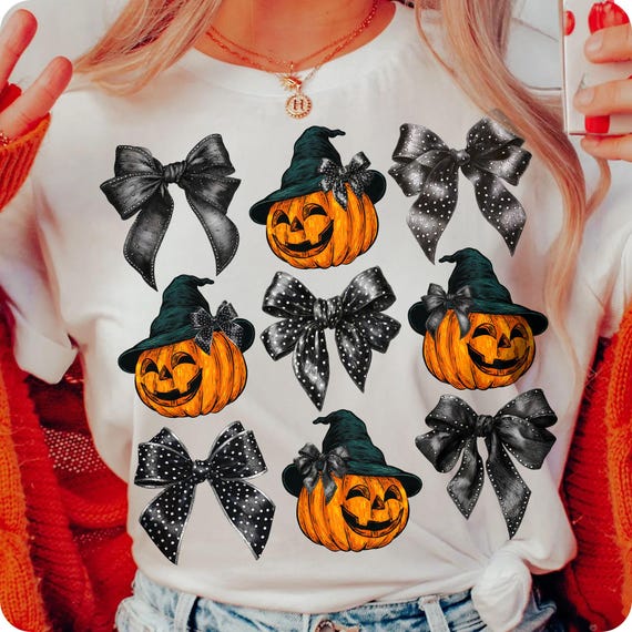 Retro Halloween Pumpkin PNG: Coquette Bow, Spooky Season Design (Digital Download)
