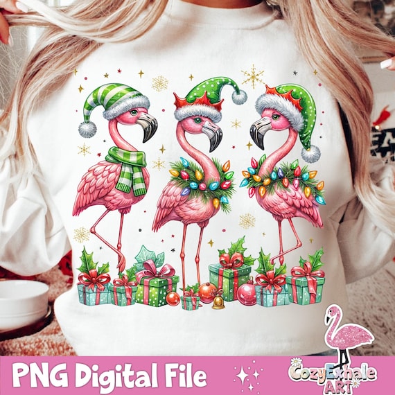 Festive Christmas Flamingo PNG: Digital Holiday Animal Design for Sublimation & Instant Download