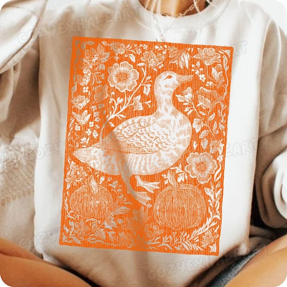 Boho Floral Pumpkin Goose Halloween Clipart: Funny Digital PNG Download for Crafts & Decor
