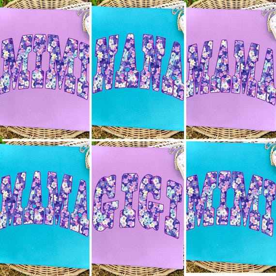 Mama Nana Mimi Gigi PNG Bundle Floral Varsity Letters Grandma Sublimation Design Mothers Day Shirt Graphic Digital Download Spring Flower