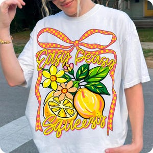 Preppy Lemon Summer PNG, Coquette Bow Lemonade Design, Easy Peasy Lemon PNG, Girly Summer Shirt Sublimation, Trendy Cottage Core Art