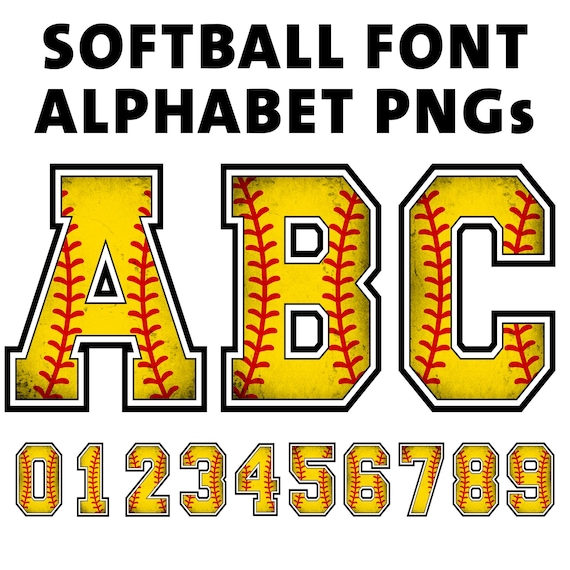 Softball Font PNG Bundle: Varsity Letters, Team Alphabet (Digital Download)
