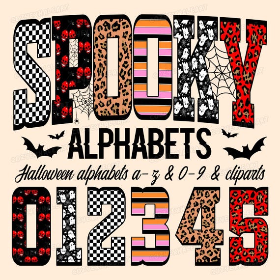 Retro Leopard Ghost Alphabet: Spooky Halloween PNG Font Bundle for DIY Projects (Digital Download)