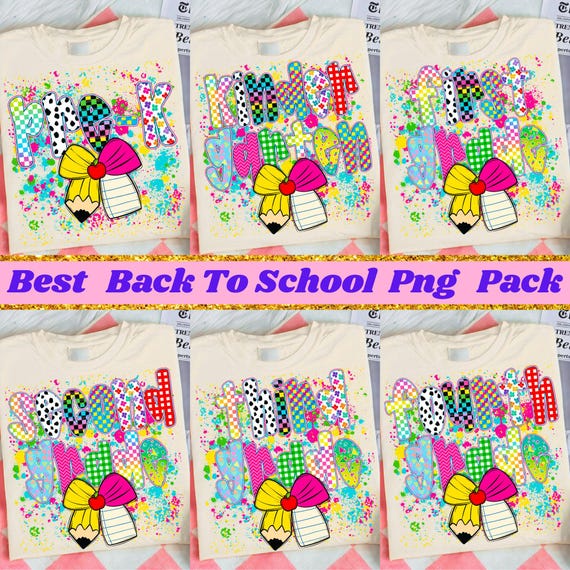 Preppy Back To School PNG Bundle, Coquette Pencil Sublimation, Teacher Life Clipart, Retro First Day Kindergarten-3rd Grade Designs