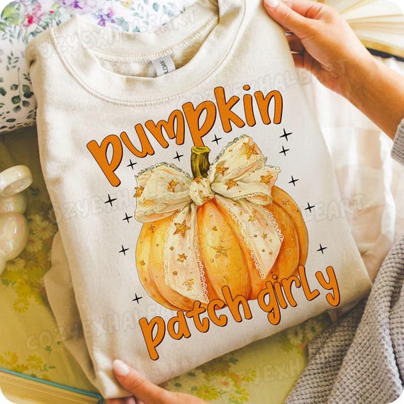Vintage Coquette Autumn Pumpkin Patch Sublimation Design for Girly Fall Shirts and Seasonal Graphics
