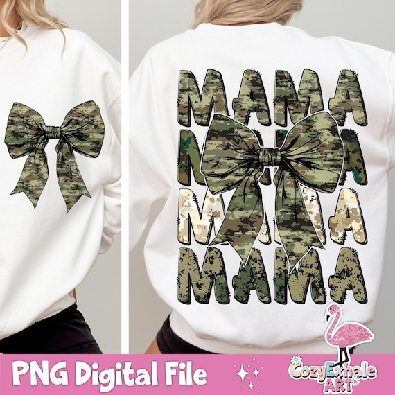 Mama Camo PNG: Coquette Camouflage Bow, Hunting Wife Graphic (Digital Download)