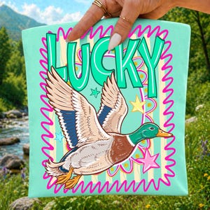 Lucky Duck Mallard PNG Digital Download, Retro Preppy Summer Coastal Design, Flying Mallard Duck Sublimation, Bay Life Animal Shirt Graphic
