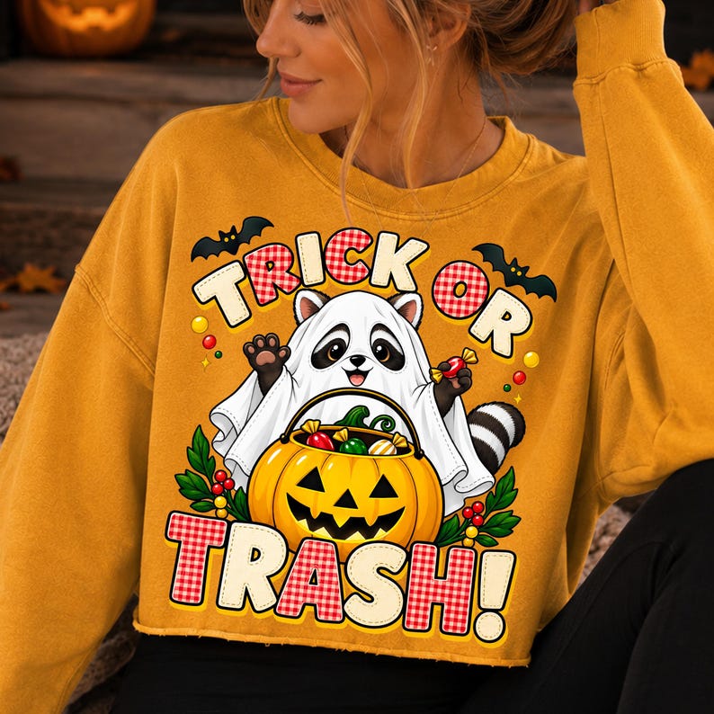 Funny Trick or Trash Raccoon Ghost Halloween PNG Design