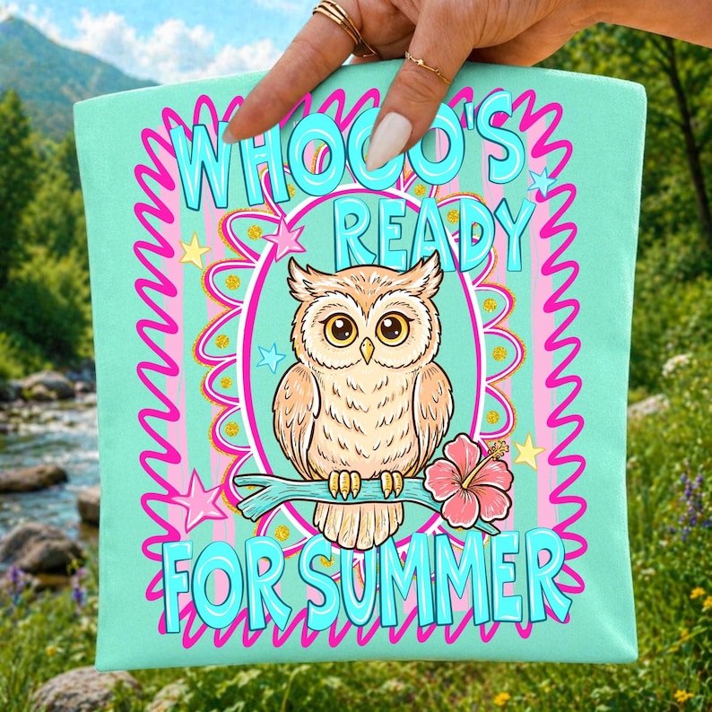 Retro Summer Owl Sublimation Design on T-Shirt