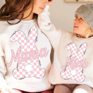 Mama Mini Easter PNG, Retro Checkered Bunny, Coquette Easter Mama, Girls & Kids Easter Shirt Design, Pastel Bow Sublimation PNG