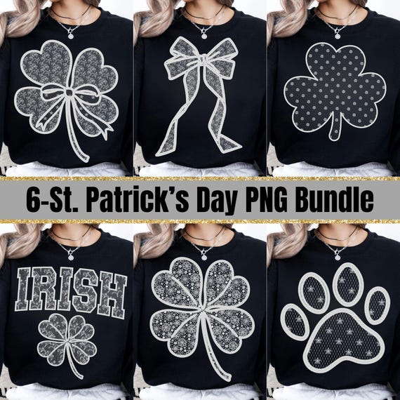 Lace Shamrock PNG Bundle: St. Patrick's Day Floral Bow (Digital Download)