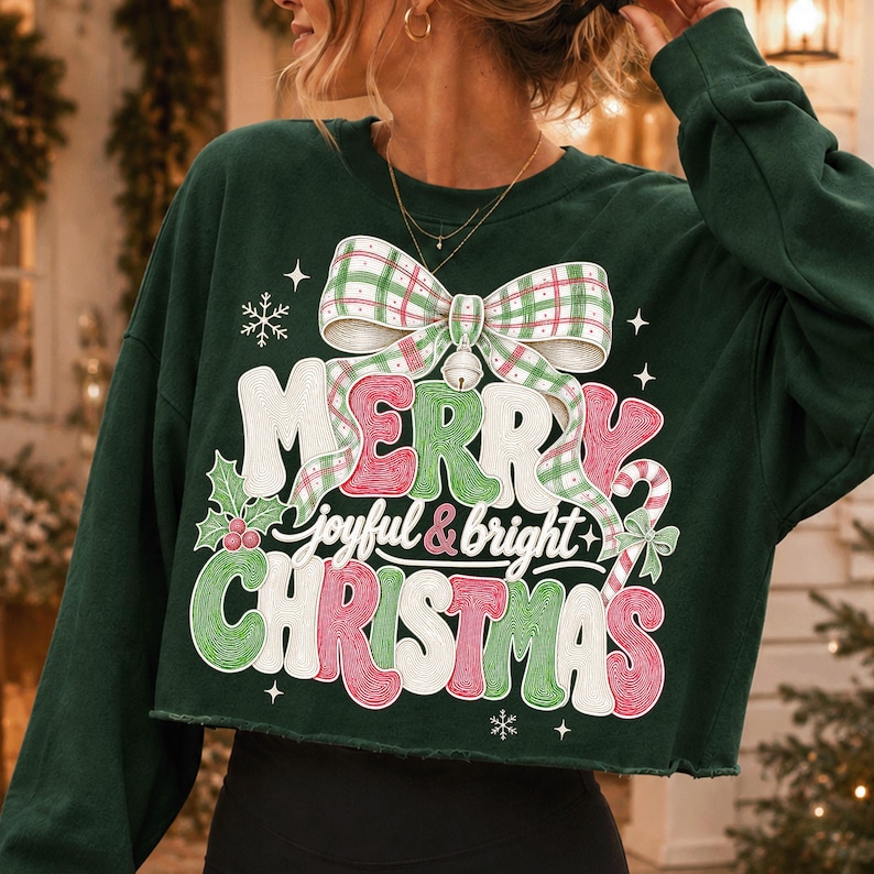 Merry Christmas Plaid Bow Shirt Design for Retro Coquette Holiday Apparel