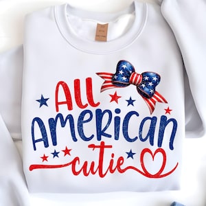 All American Cutie PNG, Patriotic 4th of July Design, Stars and Stripes Bow, Independence Day Clipart, Cute Baby Girl PNG, Instant Download