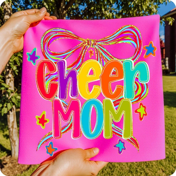Cheer Mom PNG: Pink Coquette Bow, Retro Game Day Design (Digital Download