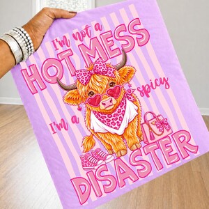 spicy disaster png, highland cow png, funny cow design, western sublimation, leopard heifer png, sassy cow print, coquette cowgirl, digital download, dtf transfer art, sarcastic shirt png, hot mess design, boho western png, retro cow png