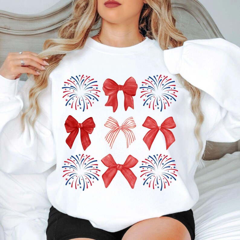 Girly Country Western Coquette 4th of July PNG design with red, white, and blue fireworks.