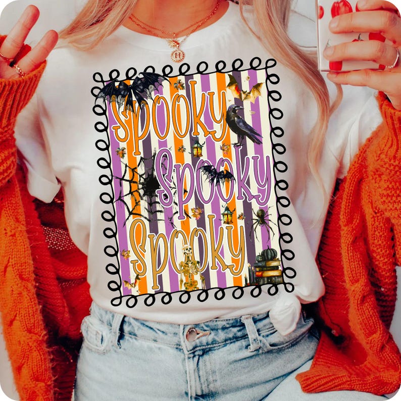 Halloween Spooky Preppy PNG, Retro Pumpkin Sublimation Design, Cute Spooky Fall Shirt PNG, Preppy Halloween Digital Download