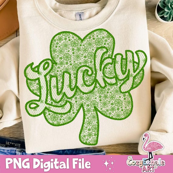 Green Lace Shamrock PNG: St Patrick's Day Clover Digital Design (Digital Download)