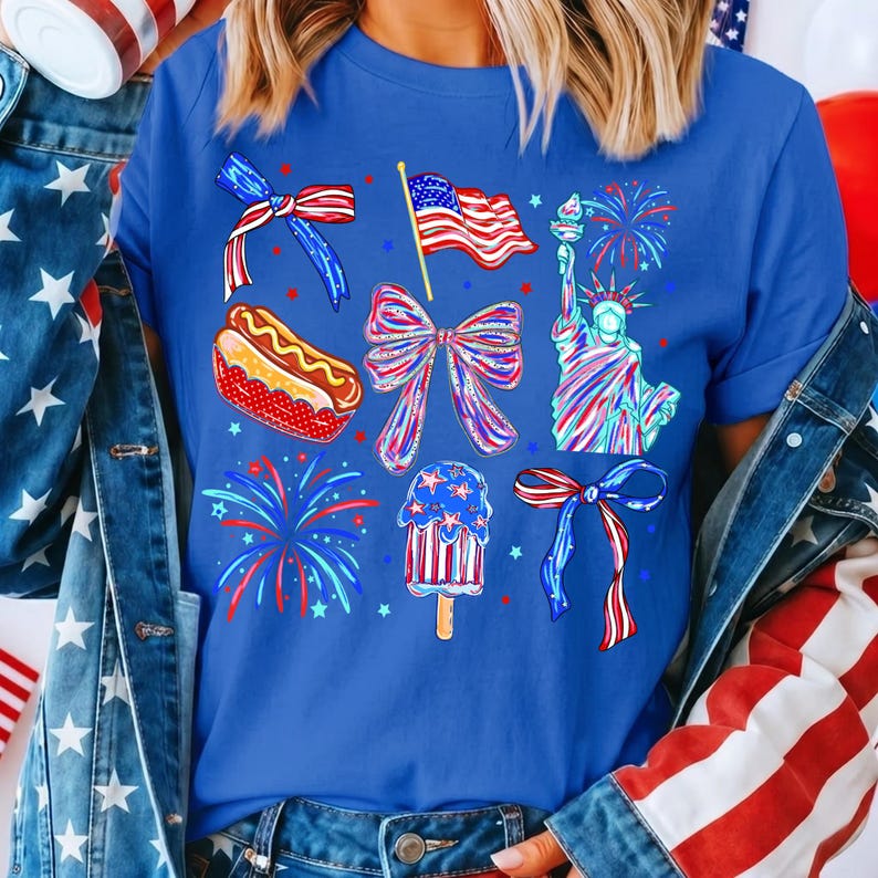 Close-up of the American Coquette bows and USA flag digital download, showcasing hand-drawn details for Independence Day crafts.