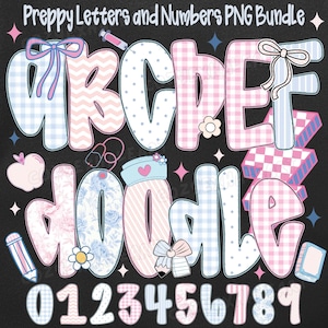 Pastel Retro Floral Alphabet PNG A–Z 0–9 Clipart Coquette Preppy Font Sublimation Letters Hand Drawn Doodle Style Colorful Bright Download