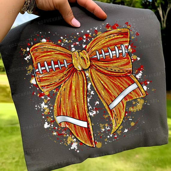 Preppy Football Mom Coquette Shirt Design: Bow & Sports Digital Download PNG for Game Day Sublimation
