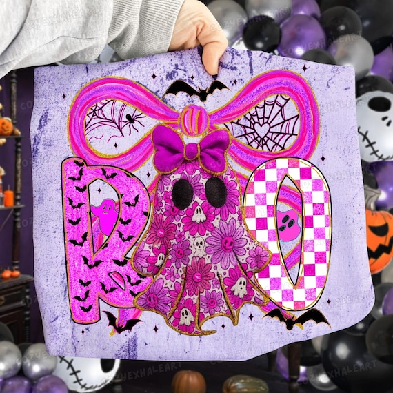 Spooky Pink Ghost PNG: Glitter Bow, Coquette Halloween Sublimation (Digital Download, 300 DPI PNG)